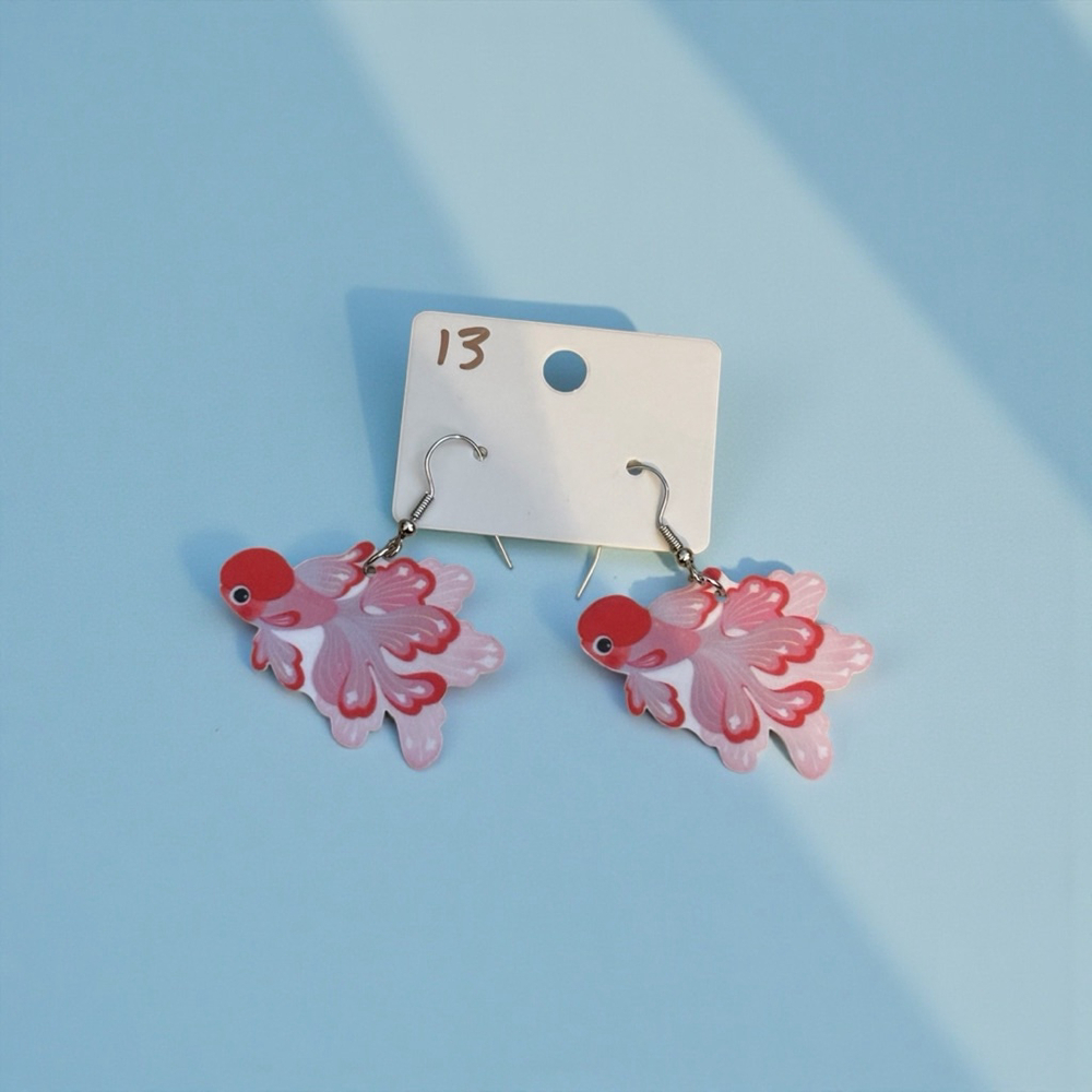 Goldfish Drop Earrings Pink Red NWOT